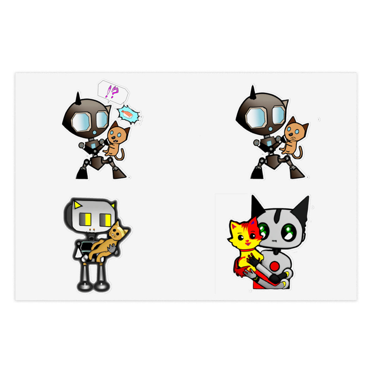 Robot and pet Cat Sticker Sheet