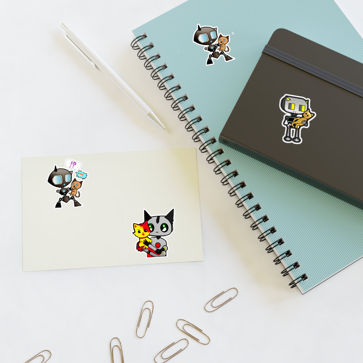 Robot and pet Cat Sticker Sheet