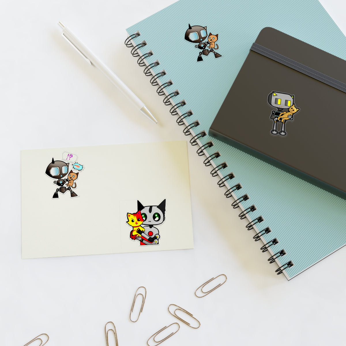 Robot and pet Cat Sticker Sheet
