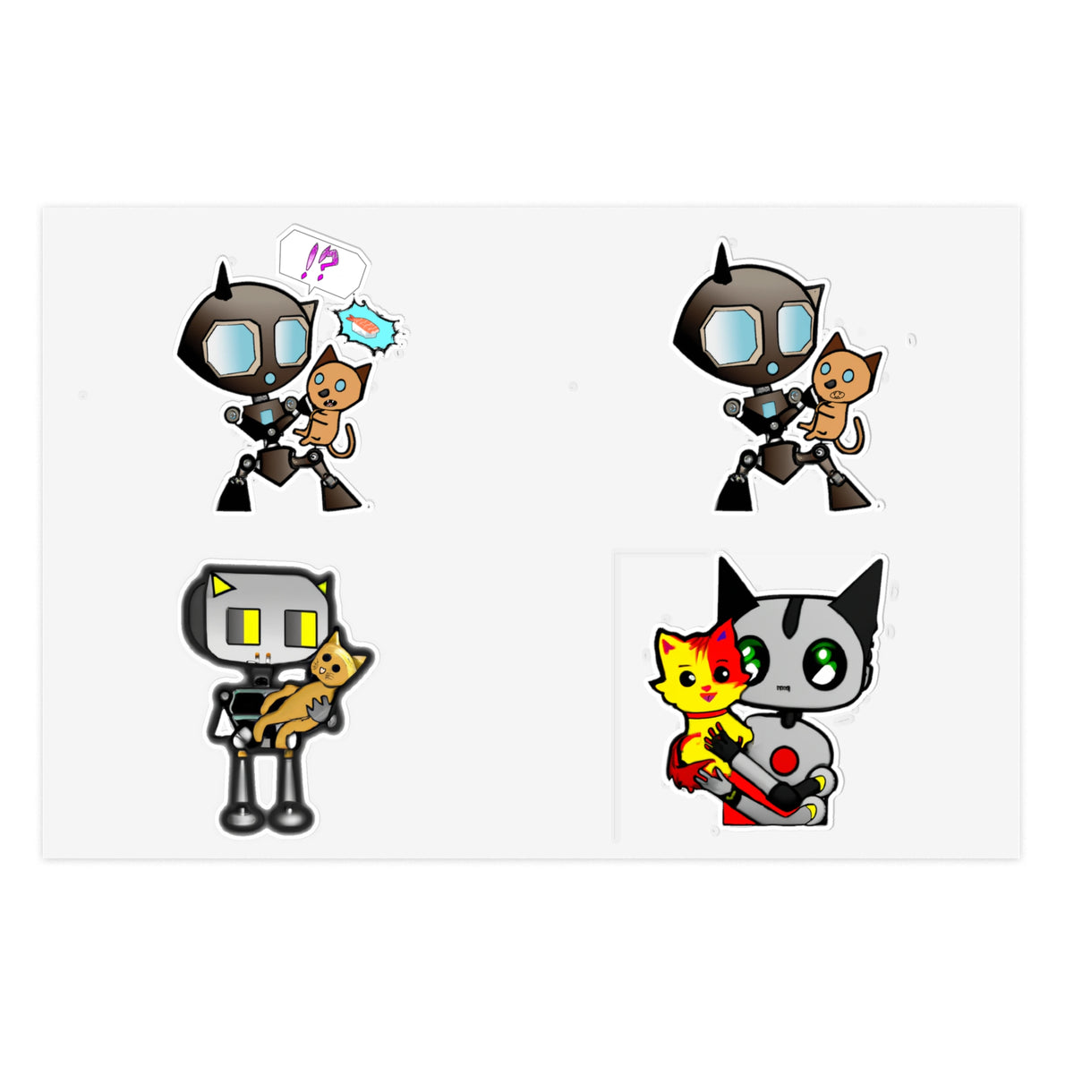 Robot and pet Cat Sticker Sheet